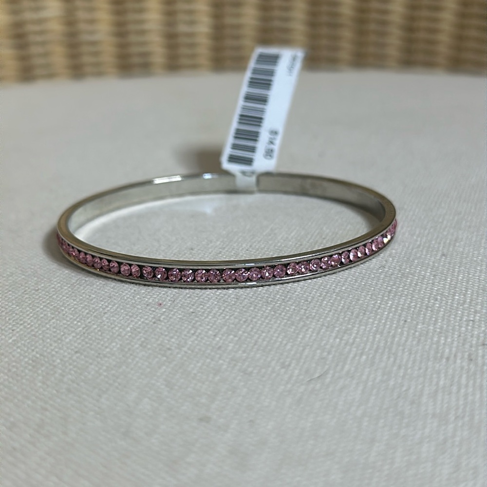 NWT Pretty Pink Silver Channel Set Crystal Bangle Bracelet